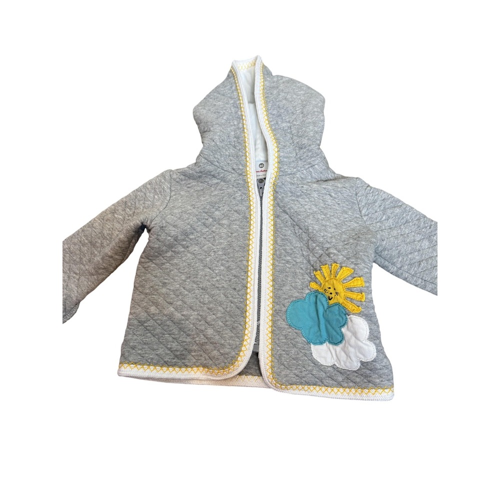 Hanna Andersson Jacket Baby Girls 3-6 Months Gray Quilted Hood Tassel Sun Cloud